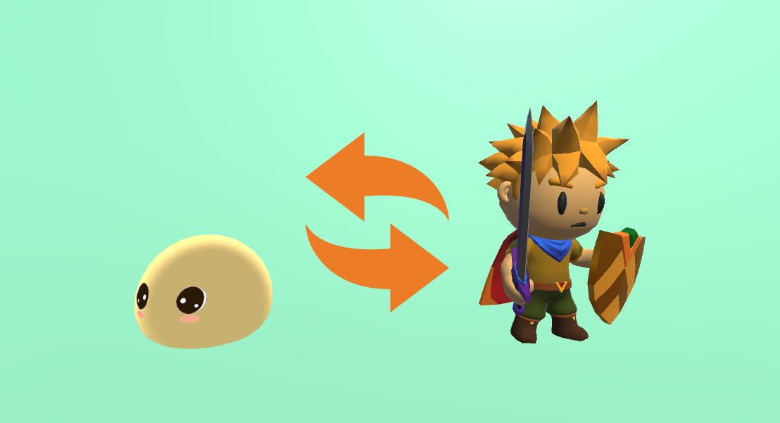 Blenderで自作したスライムと勇者の3Dキャラクターモデル